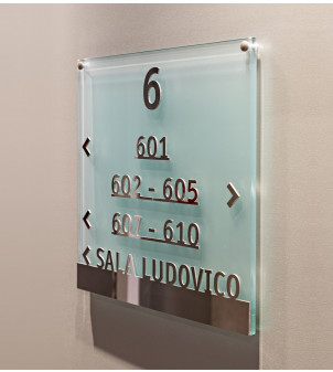 LIONE - Range of etched crystal signs with raised lettering in brass