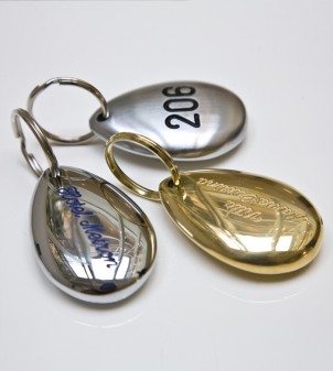 Drop-shaped brass key tags