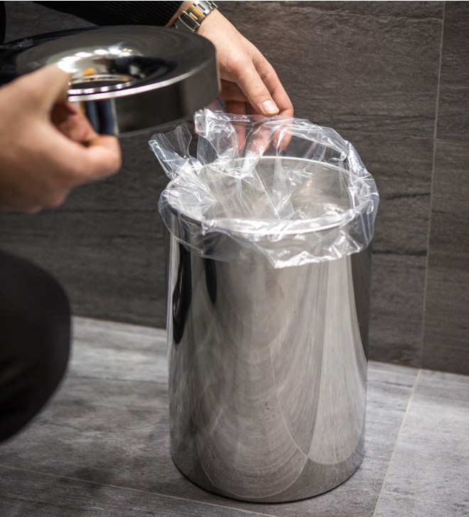 Bathroom wastebasket with lid